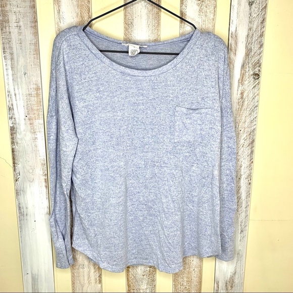 Workshop Heathered Blue Pocket Long Sleeve Top - Picture 1 of 5